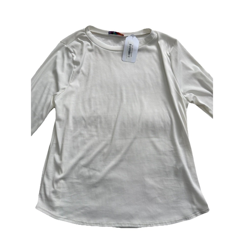 Freckled Poppy Long Sleeve White Ribbed‎ Shirt Size 2XL